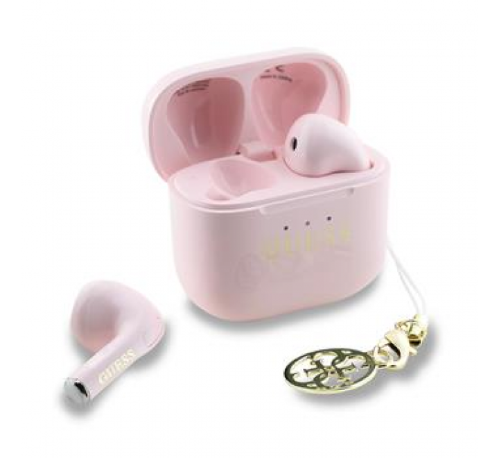 Guess Classic Logo Charm TWS Bezdrátová Sluchátka Pink