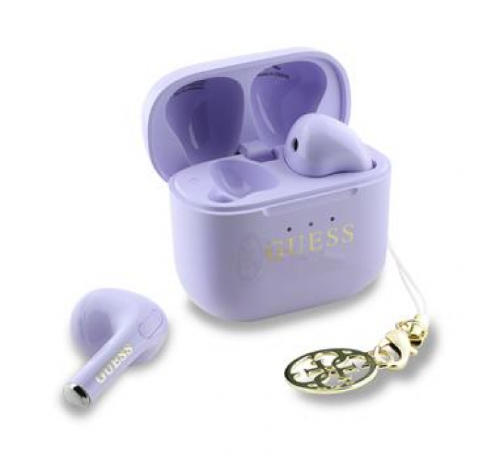 Guess Classic Logo Charm TWS Bezdrátová Sluchátka Purple