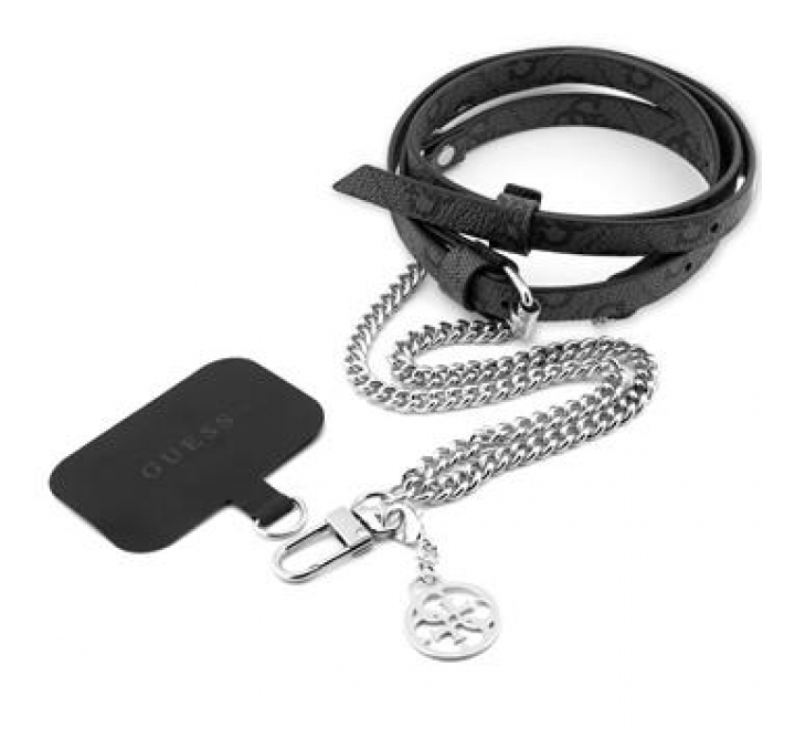 Guess Crossbody Popruh PU 4G Chain with Charm Silver/Black