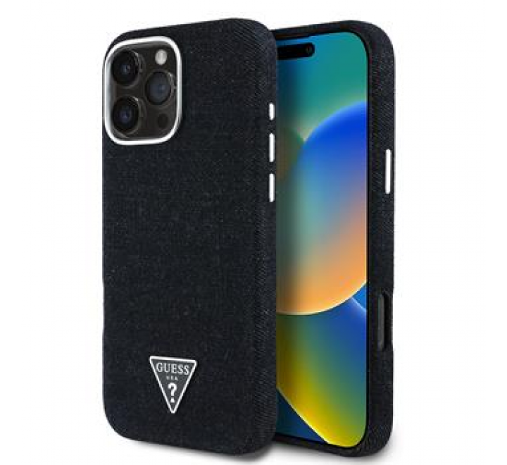 Guess Denim Triangle Logo MagSafe Zadní Kryt pro iPhone 16 Pro Black