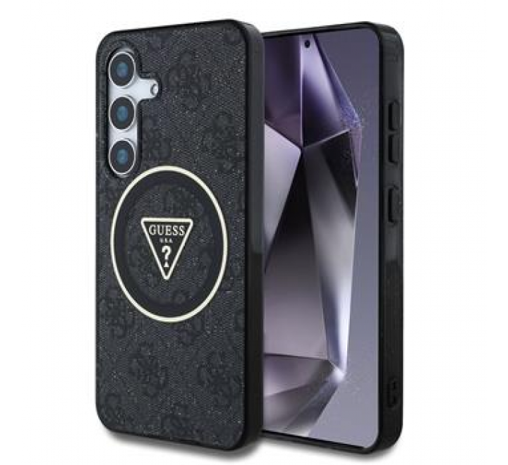 Guess IML 4G Glitter and Triangle Logo MagSafe Zadní Kryt pro Samsung Galaxy S25+ Black