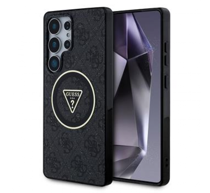 Guess IML 4G Glitter and Triangle Logo MagSafe Zadní Kryt pro Samsung Galaxy S25 Ultra Black
