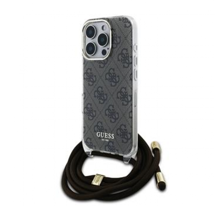 Guess IML 4G Printed Crossbody Popruh Zadní Kryt pro iPhone 16 Pro Brown