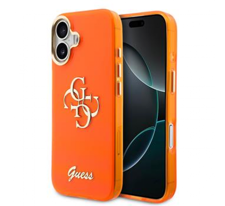 Guess IML 4G Script Metal Logo Zadní Kryt pro iPhone 17 Orange