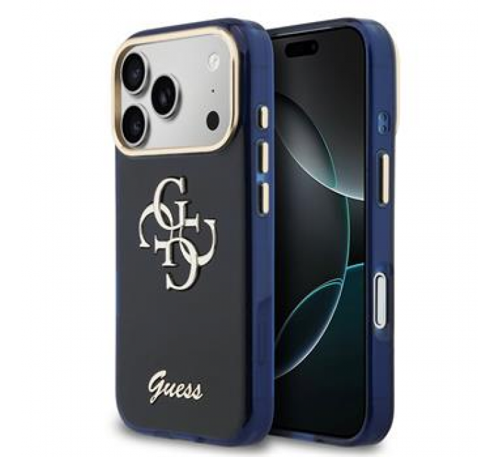Guess IML 4G Script Metal Logo Zadní Kryt pro iPhone 17 Pro Blue