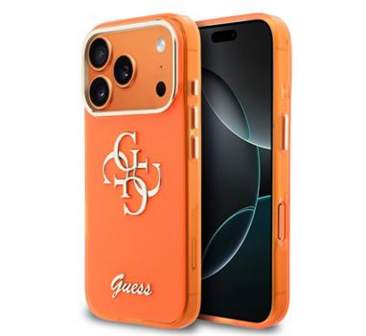 Guess IML 4G Script Metal Logo Zadní Kryt pro iPhone 17 Pro Orange