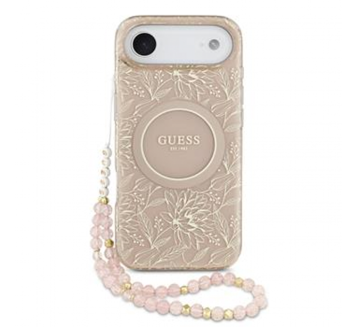 Guess IML Flowers Allover Strap MagSafe Zadní Kryt pro iPhone 17 Air Pink