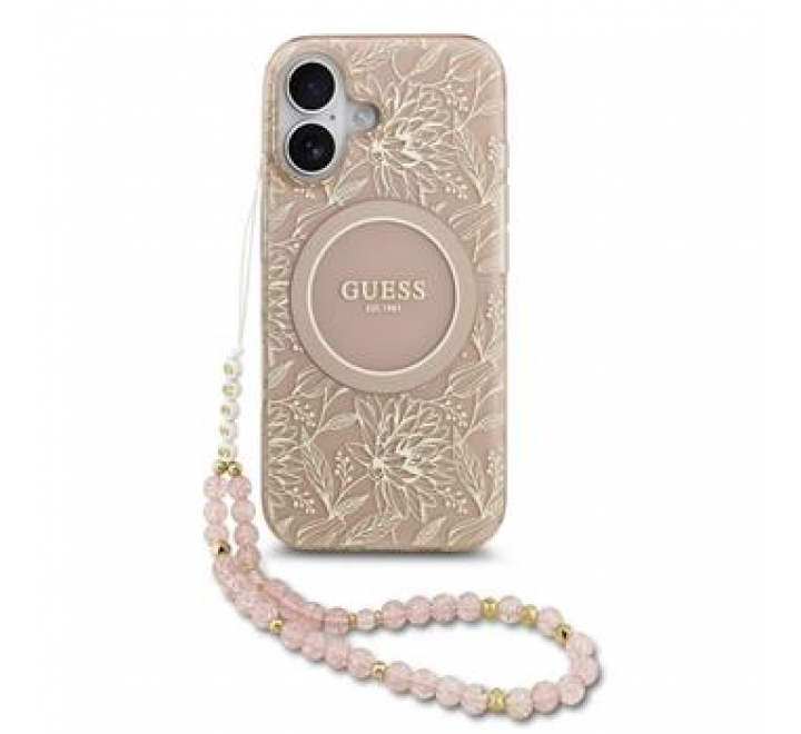Guess IML Flowers Allover Strap MagSafe Zadní Kryt pro iPhone 17 Pink