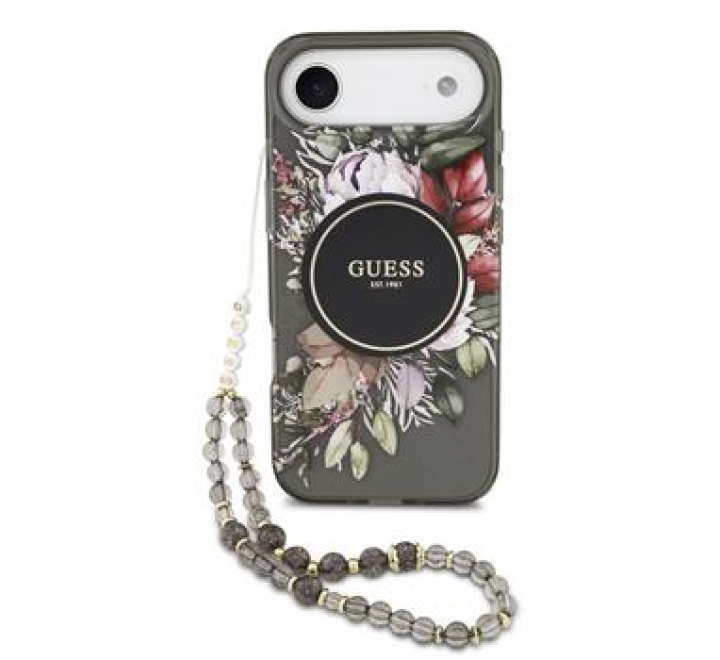 Guess IML Flowers Strap MagSafe Zadní Kryt pro iPhone 17 Air Black