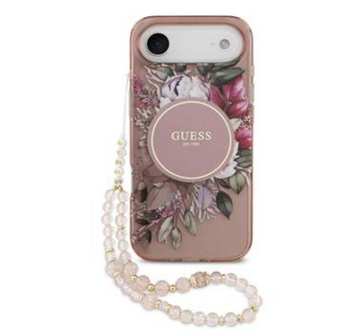 Guess IML Flowers Strap MagSafe Zadní Kryt pro iPhone 17 Air Pink