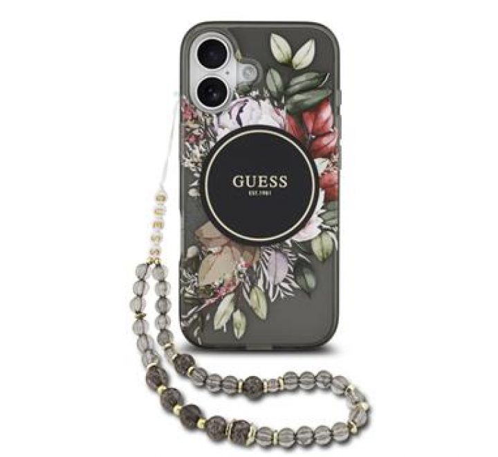 Guess IML Flowers Strap MagSafe Zadní Kryt pro iPhone 17 Black