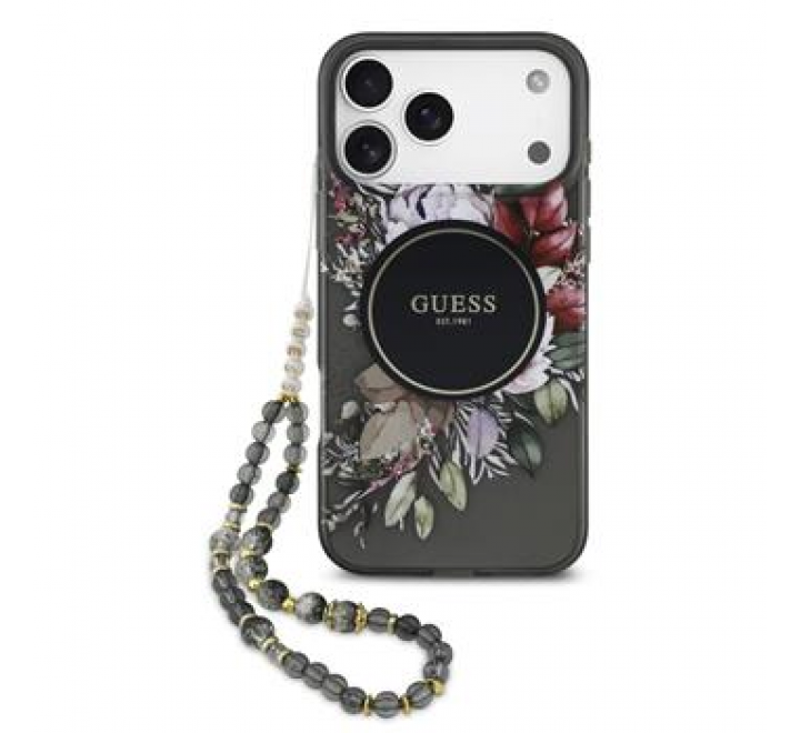 Guess IML Flowers Strap MagSafe Zadní Kryt pro iPhone 17 Pro Max Black