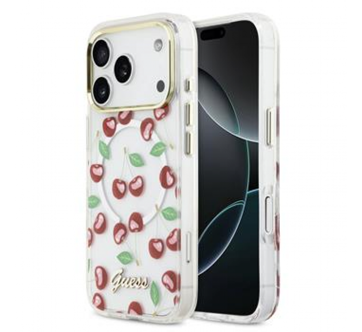 Guess IML Glitter Cherry MagSafe Zadní Kryt pro iPhone 17 Pro
