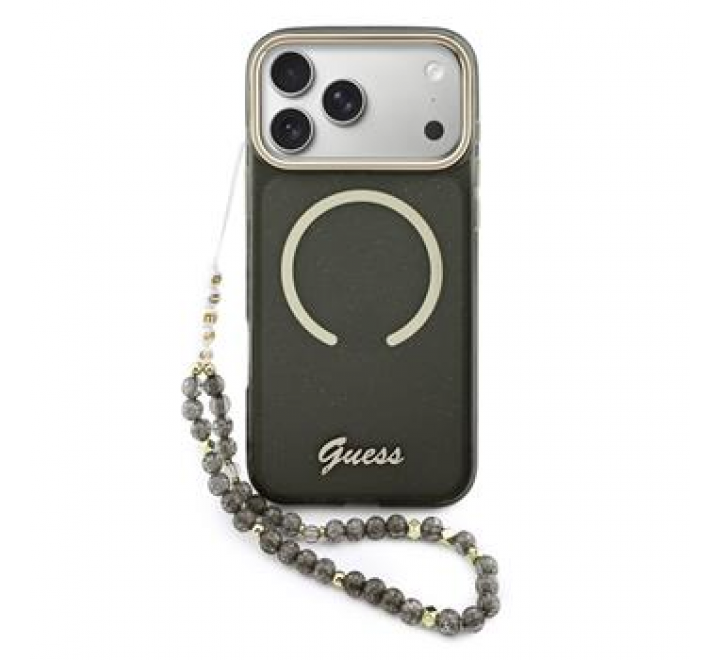Guess IML Glitter Script Strap MagSafe Zadní Kryt pro iPhone 17 Pro Max Black