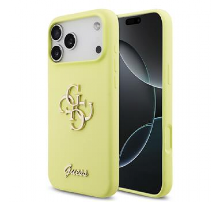 Guess Liquid Silicone 4G Metal Logo Zadní Kryt pro iPhone 17 Pro Max Yellow