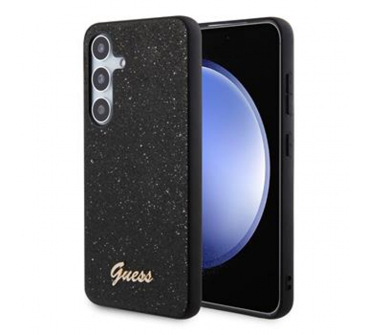 Guess PC/TPU Glitter Flakes Metal Logo Zadní Kryt pro Samsung Galaxy S24 Black