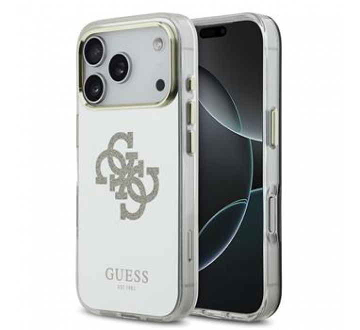 Guess PC/TPU Mirror 4G Glitter Logo MagSafe Zadní Kryt pro iPhone 17 Pro Gold