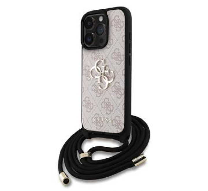 Guess PU 4G Metal Logo Crossbody Popruh Zadní Kryt pro iPhone 15 Pro Pink