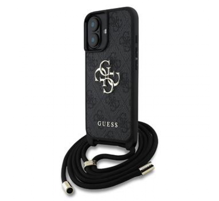 Guess PU 4G Metal Logo Crossbody Popruh Zadní Kryt pro iPhone 16 Black