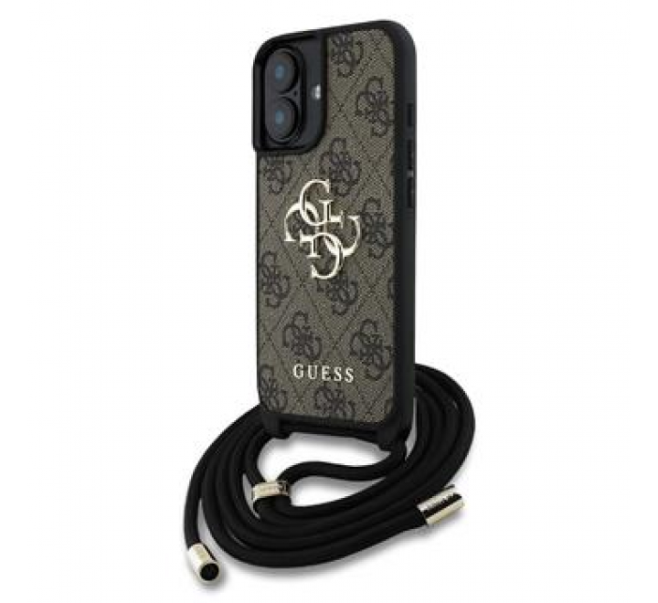 Guess PU 4G Metal Logo Crossbody Popruh Zadní Kryt pro iPhone 16 Brown