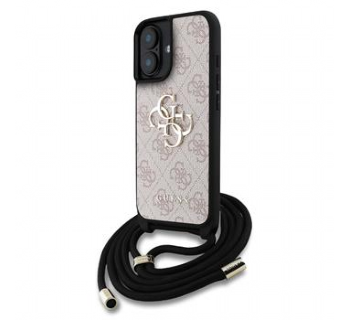 Guess PU 4G Metal Logo Crossbody Popruh Zadní Kryt pro iPhone 16 Pink