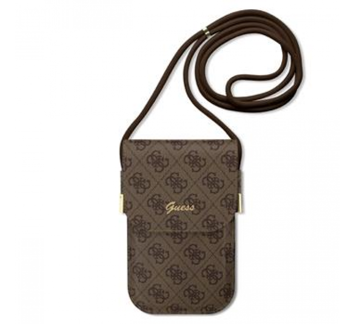 Guess PU 4G Metal Logo Script Phone Bag Brown