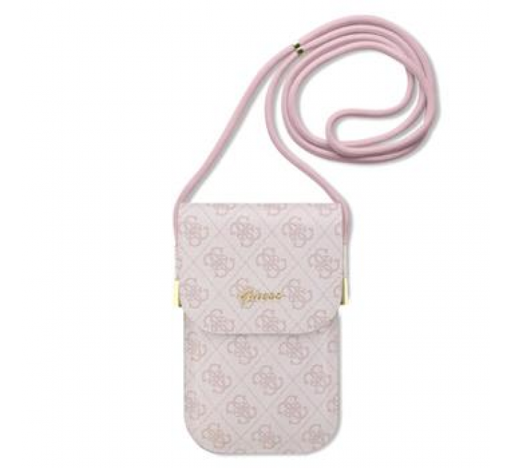 Guess PU 4G Metal Logo Script Phone Bag Pink