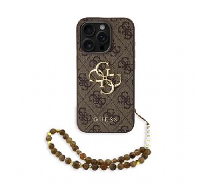 Guess PU 4G Metal Logo Strap Zadní Kryt pro iPhone 15 Pro Max Brown