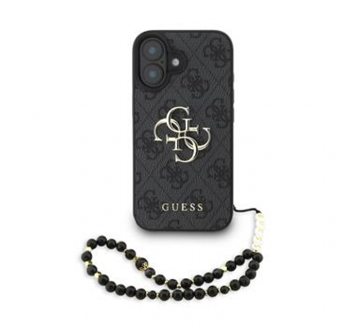 Guess PU 4G Metal Logo Strap Zadní Kryt pro iPhone 16 Black