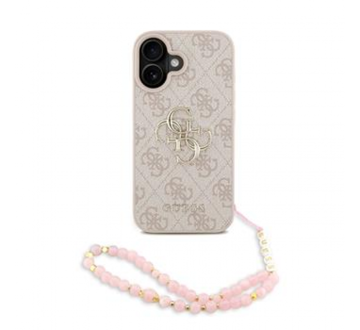 Guess PU 4G Metal Logo Strap Zadní Kryt pro iPhone 16 Pink