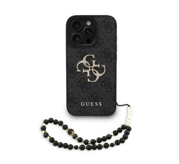 Guess PU 4G Metal Logo Strap Zadní Kryt pro iPhone 16 Pro Max Black