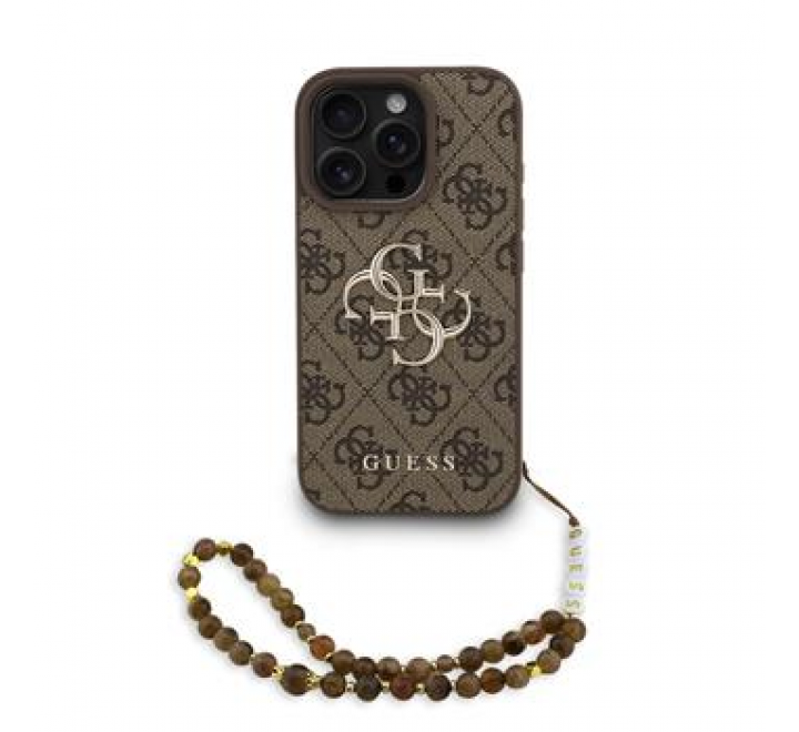 Guess PU 4G Metal Logo Strap Zadní Kryt pro iPhone 16 Pro Max Brown