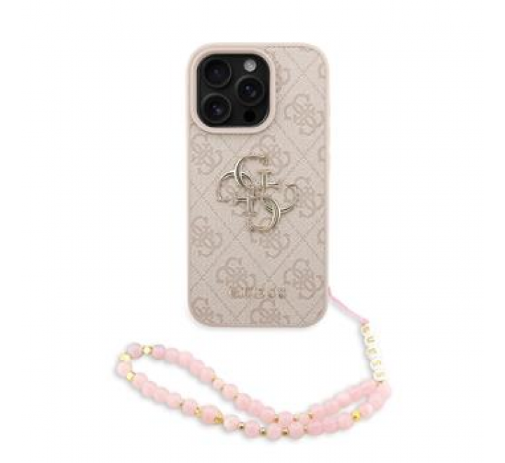 Guess PU 4G Metal Logo Strap Zadní Kryt pro iPhone 16 Pro Pink