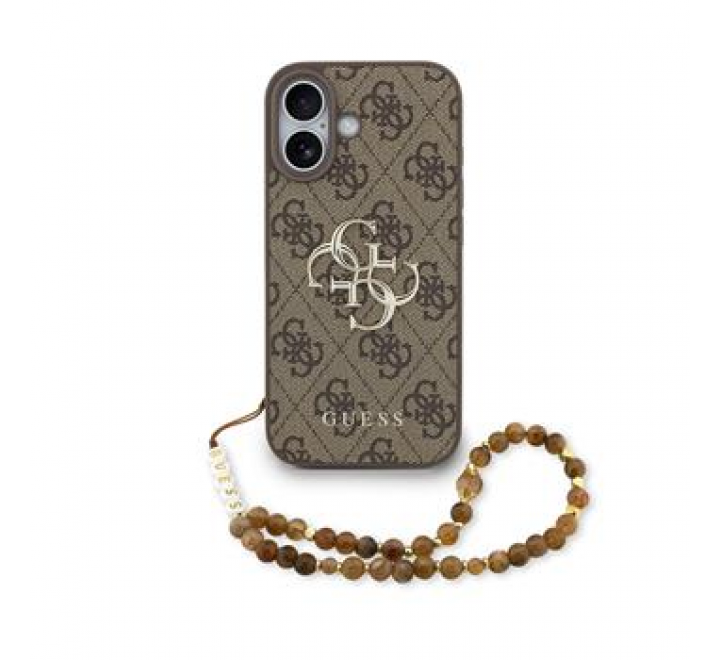 Guess PU 4G Metal Logo Strap Zadní Kryt pro iPhone 17 Brown