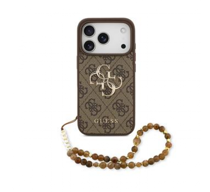 Guess PU 4G Metal Logo Strap Zadní Kryt pro iPhone 17 Pro Brown