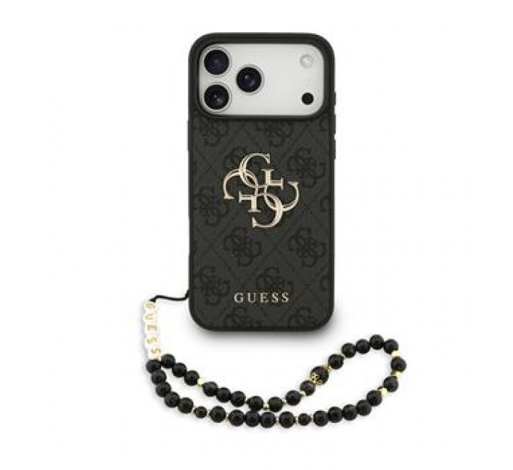 Guess PU 4G Metal Logo Strap Zadní Kryt pro iPhone 17 Pro Max Black