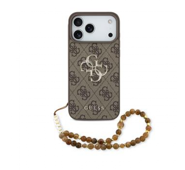 Guess PU 4G Metal Logo Strap Zadní Kryt pro iPhone 17 Pro Max Brown