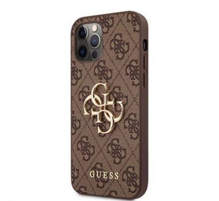 Guess PU 4G Metal Logo Zadní Kryt pro iPhone 12/12 Pro Brown