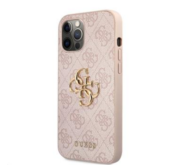 Guess PU 4G Metal Logo Zadní Kryt pro iPhone 12/12 Pro Pink
