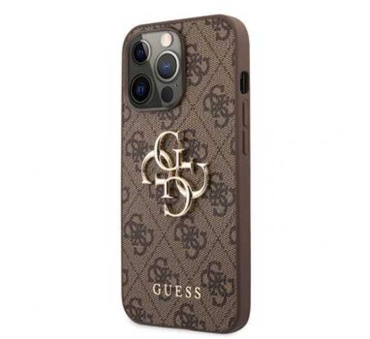 Guess PU 4G Metal Logo Zadní Kryt pro iPhone 13 Pro Brown
