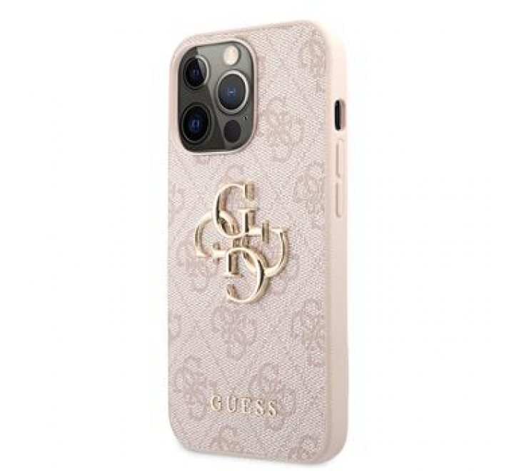 Guess PU 4G Metal Logo Zadní Kryt pro iPhone 13 Pro Pink