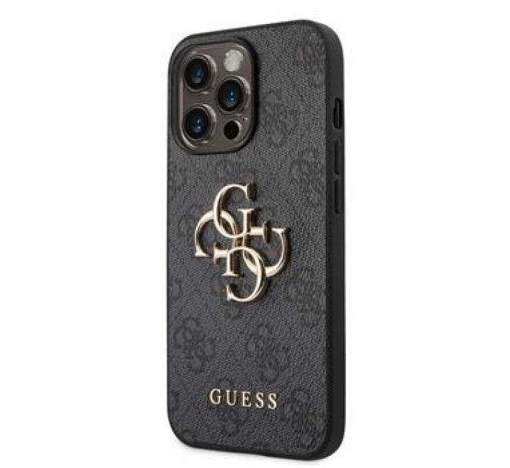 Guess PU 4G Metal Logo Zadní Kryt pro iPhone 14 Pro Grey