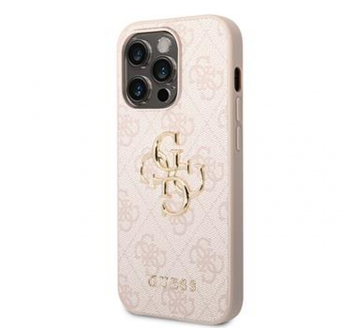 Guess PU 4G Metal Logo Zadní Kryt pro iPhone 14 Pro Pink
