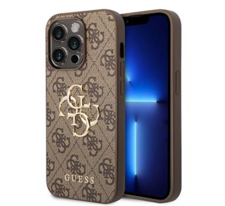 Guess PU 4G Metal Logo Zadní Kryt pro iPhone 15 Pro Brown