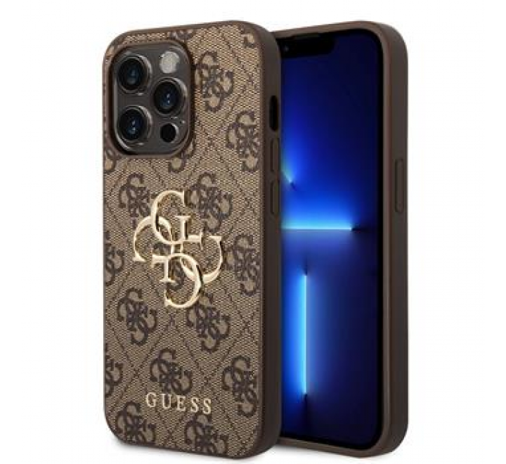 Guess PU 4G Metal Logo Zadní Kryt pro iPhone 15 Pro Max Brown