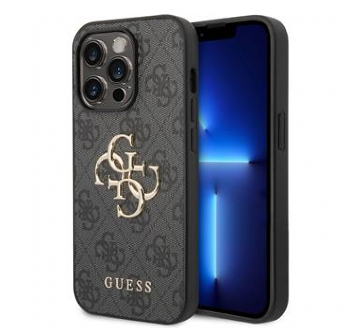 Guess PU 4G Metal Logo Zadní Kryt pro iPhone 15 Pro Max Grey