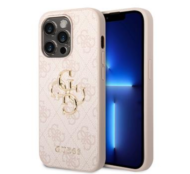 Guess PU 4G Metal Logo Zadní Kryt pro iPhone 15 Pro Pink