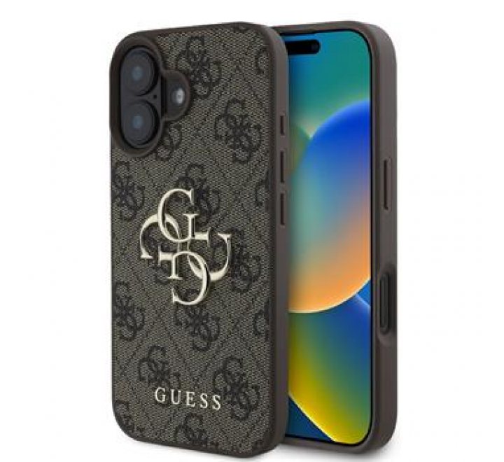 Guess PU 4G Metal Logo Zadní Kryt pro iPhone 16 Brown
