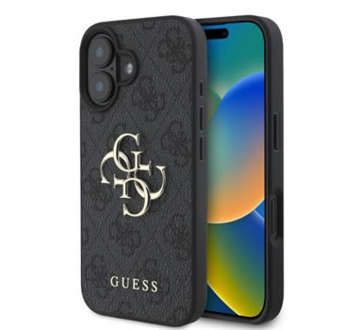 Guess PU 4G Metal Logo Zadní Kryt pro iPhone 16 Grey