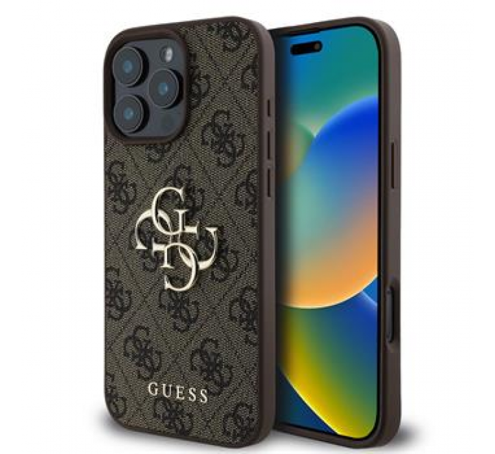 Guess PU 4G Metal Logo Zadní Kryt pro iPhone 16 Pro Brown